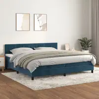 Gossi pat box spring cu saltea, albastru inchis, 200x200 cm, catifea
