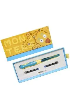 Set Stilou galben-verde Little Monster + 2 cartușe