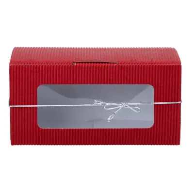 Cutie dreptunghiulară din hârtie cu fereastră și sfoară - roșu (set 25 buc) 14x6.5x7