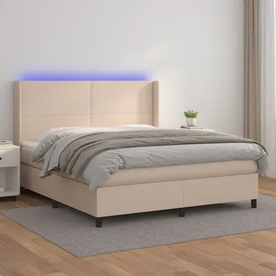 Gossi pat cu arcuri, saltea si led, cappuccino, 180x200cm, piele eco