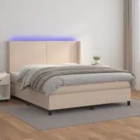Gossi pat cu arcuri, saltea si led, cappuccino, 180x200cm, piele eco