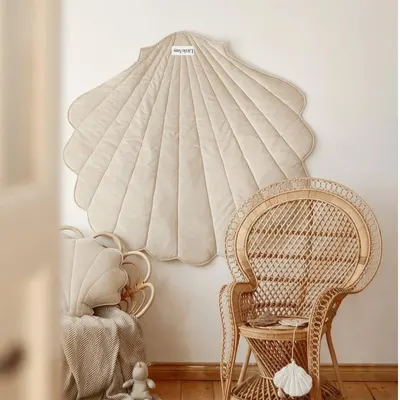 Saltea de joaca din catifea, Seashell, Little Amy, Crem, 115 x 110 cm