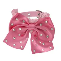Zgarda caini, roz, cu lantisor din cristale Swarovski si fundita din satin, 25 cm