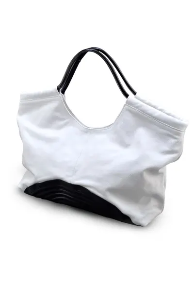 Geanta dama Flow - piele naturala - alb-negru