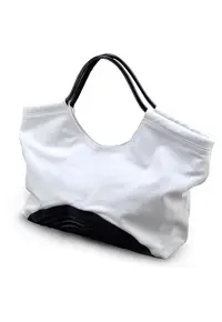 Geanta dama Flow - piele naturala - alb-negru