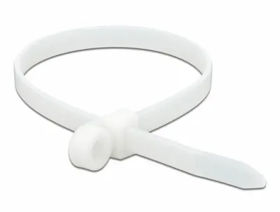 Set 10 bride L 300 x W 7.6 mm cu inel pentru fixare Alb, Delock 18947