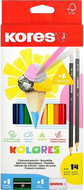 Set de creioane colorate Kores Kolores - 12 culori, cu ascuțitoare