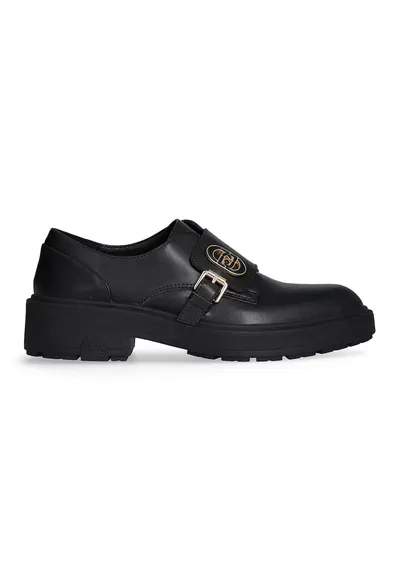 Pantofi de piele cu monograma metalica - Negru