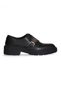 Pantofi de piele cu monograma metalica - Negru