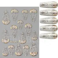 Abtibilduri unghii 3D Marquise, STICKER104, Rose gold/Argintiu