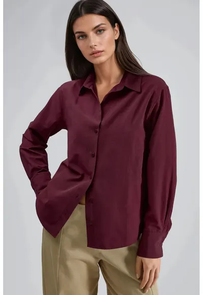 Camasa dama - cu nasturi - croiala relaxata - visiniu - textil