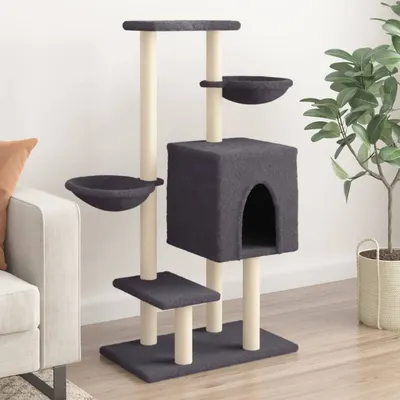Gossi ansamblu pisici cu stalpi din funie sisal, gri inchis, 117 cm