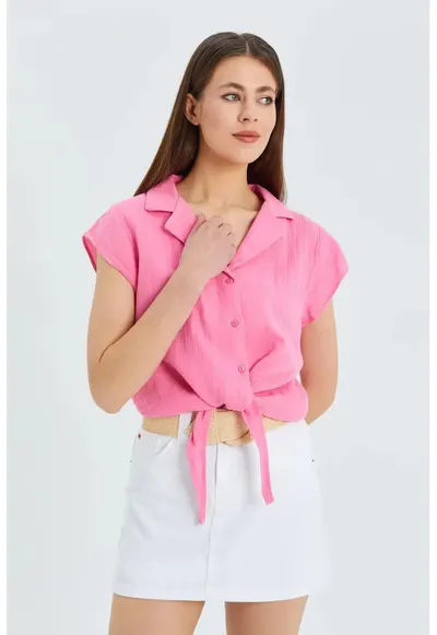 Camasa dama - camasa scurta - roz pudrat - textil
