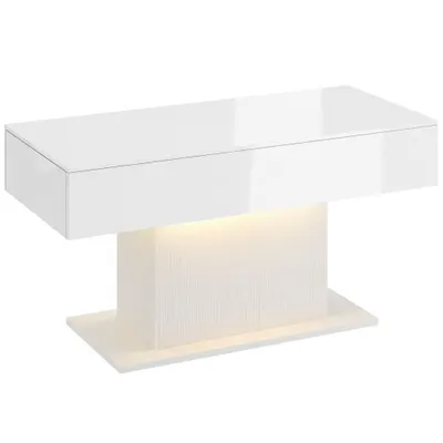 HOMCOM Masă de cafea cu LED și spațiu de depozitare, alb lucios, modernă, 2 sertare & telecomandă, Alb | Aosom Romania