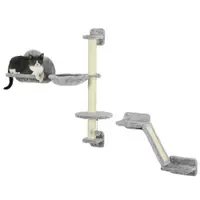 PawHut Set de 3 piese Cățărat pe Perete pentru Pisici cu Hamac Rampă cu Zgârietor Platformă în Formă de Nor Gri | Aosom Romania