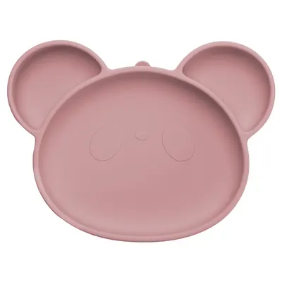 Farfurie din silicon cu ventuza Panda Old Rose 6 luni+, 1 bucata, Appekids