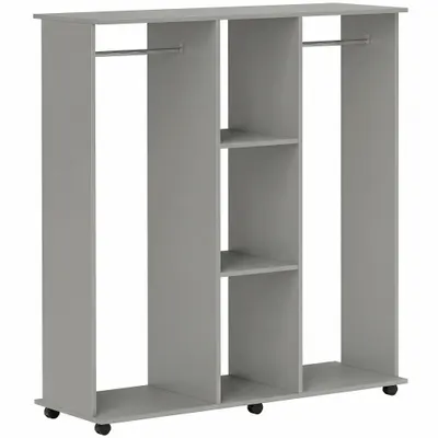 HOMCOM Dulap pentru haine, mobilier de depozitare mobil, 6 roți, 120 x 40 x 128 cm, gri | Aosom Romania