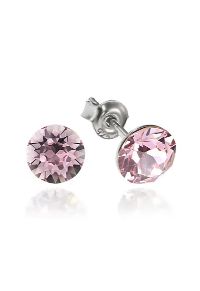 Cercei Argint 925 placat cu rodiu cu cristale Swarovski® Xirius 6mm - Roz deschis