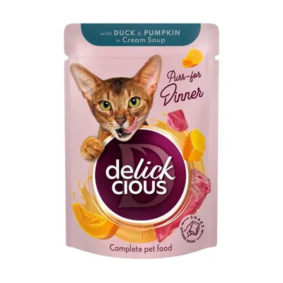 Delickcious Cat - Fasii de Rata & Dovleac in Supa Cremoasa - 85g