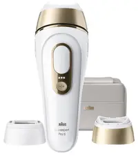 Epilator cu lumină pulsată Braun – Silk-expert Pro 5 PL5210, 10 trepte, 2 accesorii, 400K impulsuri, alb/auriu
