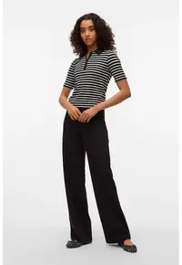 Tricou cu dungi si guler - Negru/Alb murdar