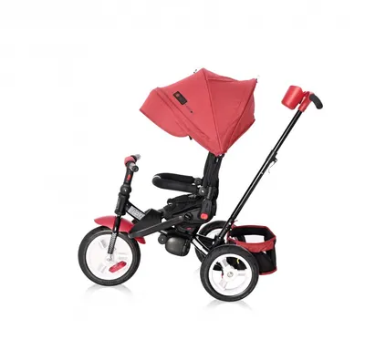 Tricicleta pentru copii Lorelli Jaguar Air Wheels Red Black 4 in 1 multifunctionala, cu maner cu control parental, scaun rotativ, spatar reglabil pe 2 pozitii, roti mari silentioase, din cauciuc cu camera