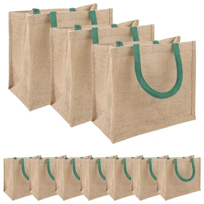 vidaXL Geantă de iută 10 Natural și verde 26 x 22 x 14 cm