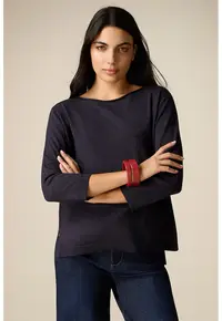 Pulover cu decolteu barcuta - Bleumarin