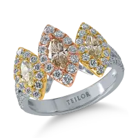 Inel din aur alb-roz-galben cu diamant maro marquise de 0.3ct si diamante galbene de 0.4ct