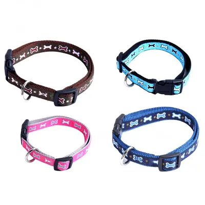 Zgarda textila pentru caini de talie mica si medie, roz, ajustabila, 28-40 cm x 1.5 cm