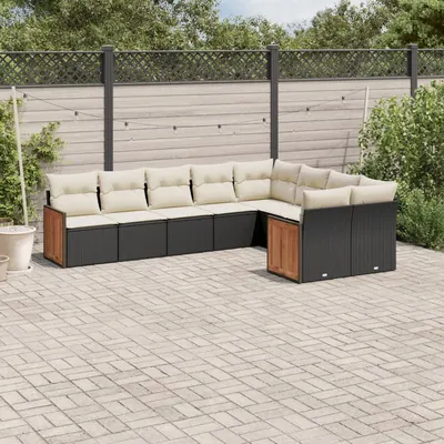 Gossi set mobilier de gradina cu perne, 9 piese, negru, poliratan