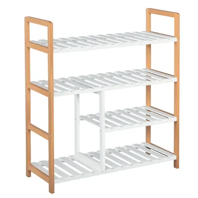 HOMCOM Etagère à Chaussures - etajeră de depozitare - Mobilier Pantofi 4 Nivele Lemn de pin rafturi cu lamele MDF Alb | Aosom Romania