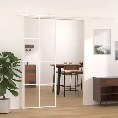 vidaXL Ușă glisantă, alb, 76x205 cm, sticlă ESG și aluminiu