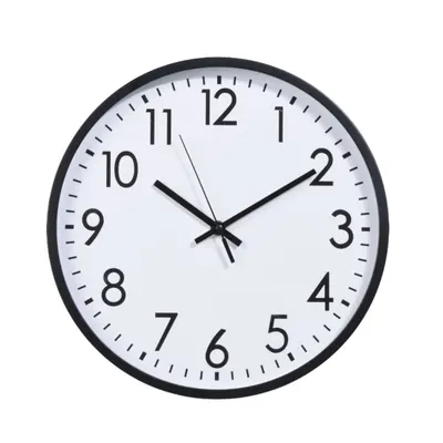 Ceas de perete alb cu cadru negru și cifre negre, 30 cm, design modern