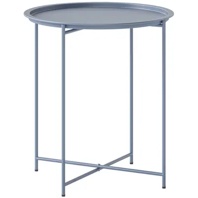 Outsunny Măsuță Rotundă Măsuță de Supliment Blat Detașabil cu Margine Ridicată Picioare Pliabile din Metal Ø46x50cm Albastru-Gri | Aosom Romania