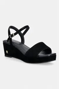 Tommy Hilfiger sandale wedges din piele întoarsă SUEDE WRAPPED MID WEDGE