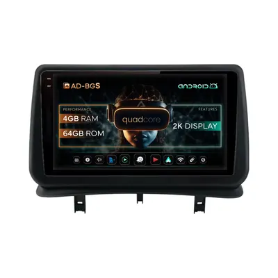 Navigatie 2K Renault Clio 3 (2005-2013), Android, S-Quadcore 4GB RAM + 64GB ROM, 9.5 Inch - AD-BGS90042K+AD-BGRKIT371V2