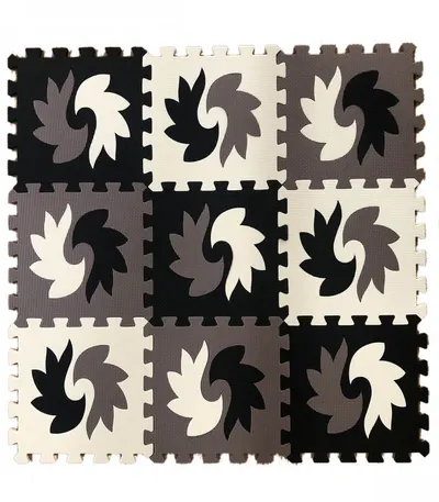 Covoras puzzle din spuma alb-negru 9 piese