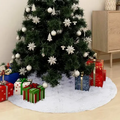 vidaXL Fustă de lux pentru brad de Crăciun, albă, 90 cm, blană artificială