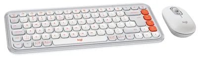 Set tastatură și mouse Logitech - POP ICON COMBO, fără fir, Off White & Orange
