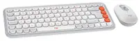 Set tastatură și mouse Logitech - POP ICON COMBO, fără fir, Off White & Orange
