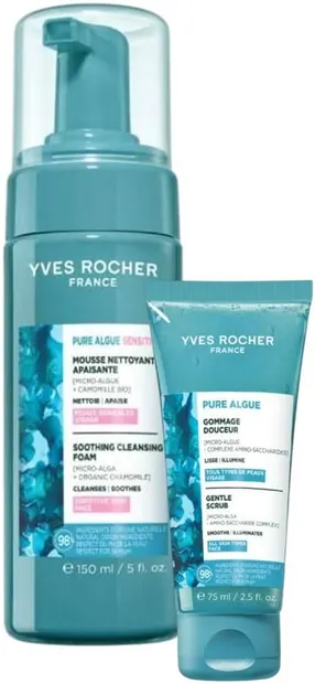 Yves Rocher Pure Algue Set - Spumă de curățare și Exfoliant facial, 150 + 75 ml