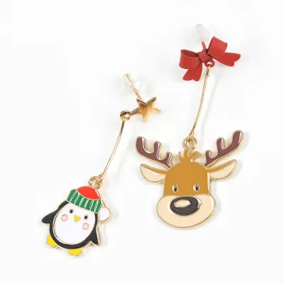 Cercei asimetrici ren si pinguin cu elemente festive