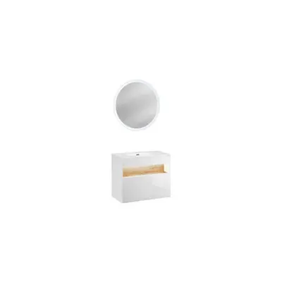 Set Mobilier Baie Baha 3, Alb Lucios, Masca, Lavoar si Oglinda, 60cm Lungime