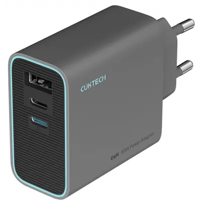 Incarcator Retea Cuktech, 65W, 3A, 1 x USB-A - 2 x USB-C, Gri CUKAD653EUGR