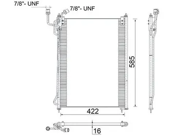 Condensator A C 422x585x16 potrivit MERCEDES ATEGO, AXOR, AXOR 2, MK, NG, SK 07.87