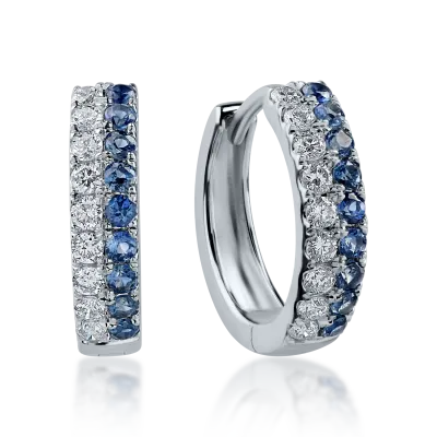 Cercei on-ear din aur alb cu safire de 0.314ct si diamante de 0.211ct
