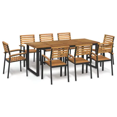 vidaXL Set mobilier de grădină, 9 piese, lemn masiv de acacia și metal