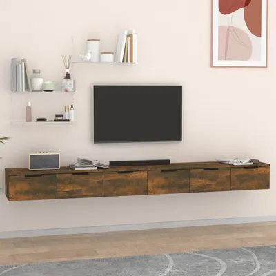 vidaXL Dulapuri perete 2 buc stejar afumat 102x30x20 cm lemn prelucrat