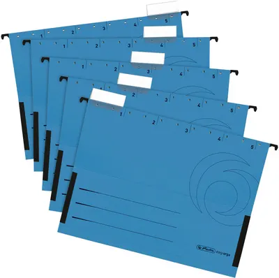 Set de dosare pentru fișet Herlitz Easy Orga - Cu formă de V și opritor, albaștri, 5 buc